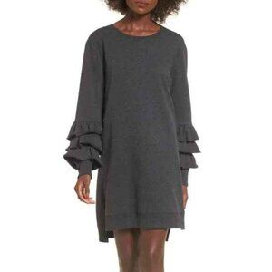 BP Nordstrom Charcoal Tiered Ruffle Oversized Sweatshirt Dress M